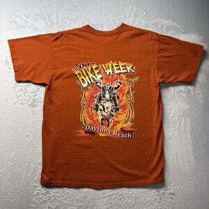Daytona Beach Florida 2009 Bike Week T-Shirt Orange Double Sided Size Large